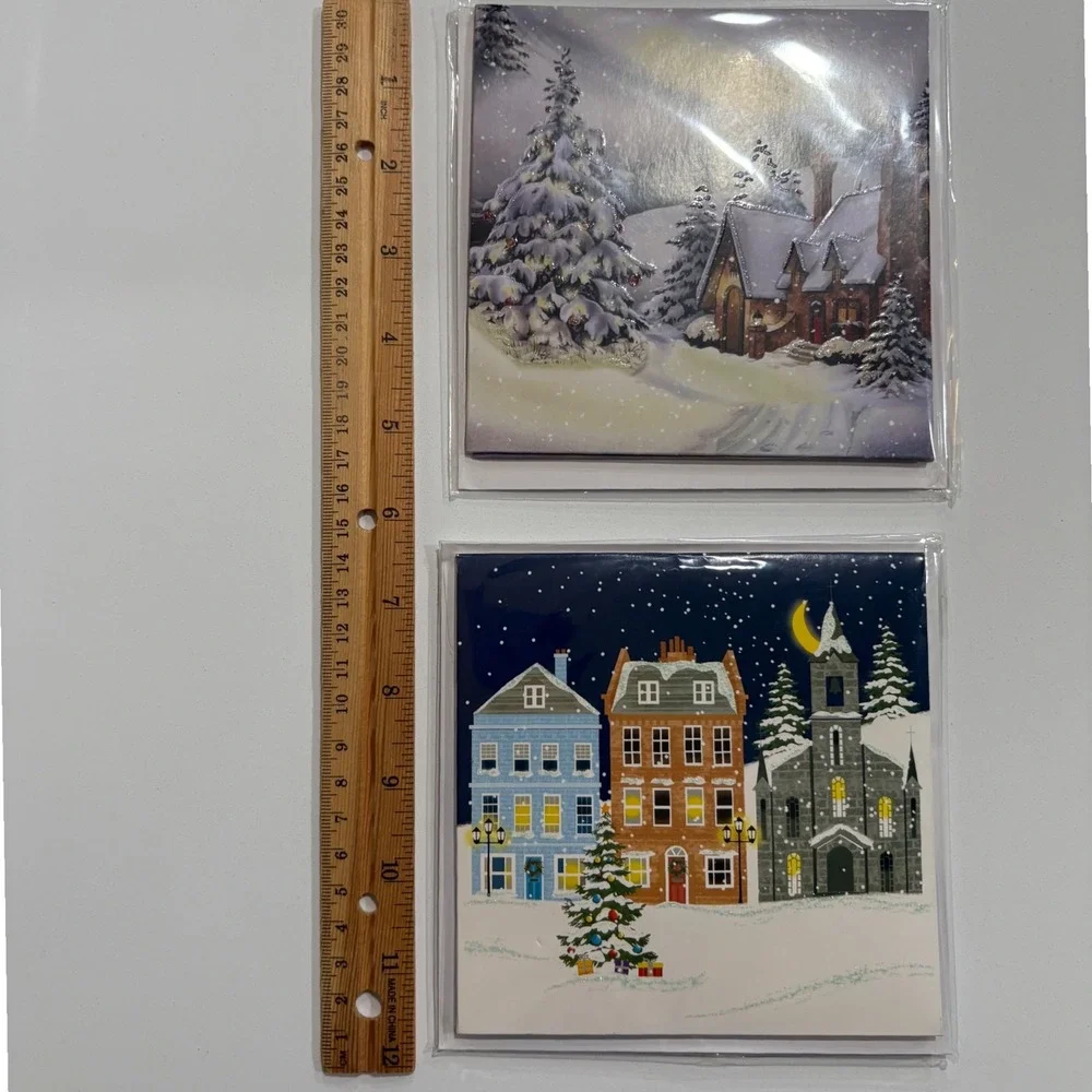2 Vtg Christmas Pop Up Cards Village‎ Midnight Glow Holiday Winter Decor